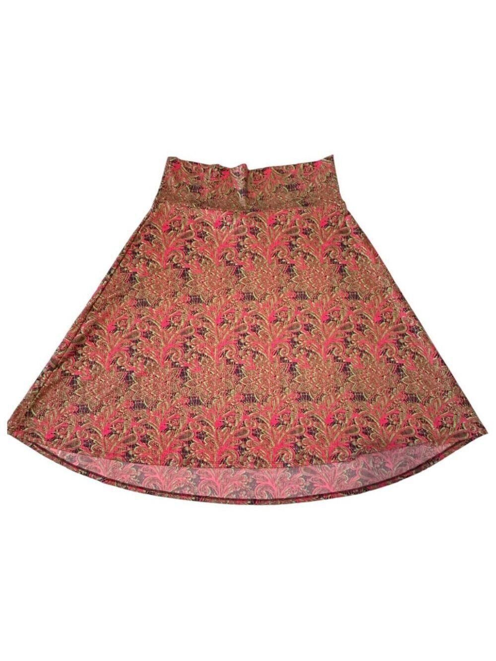 LuLaRoe XL Floral A-Line Skirt Pull Up Pink & Green Eclectic Artsy Hippie